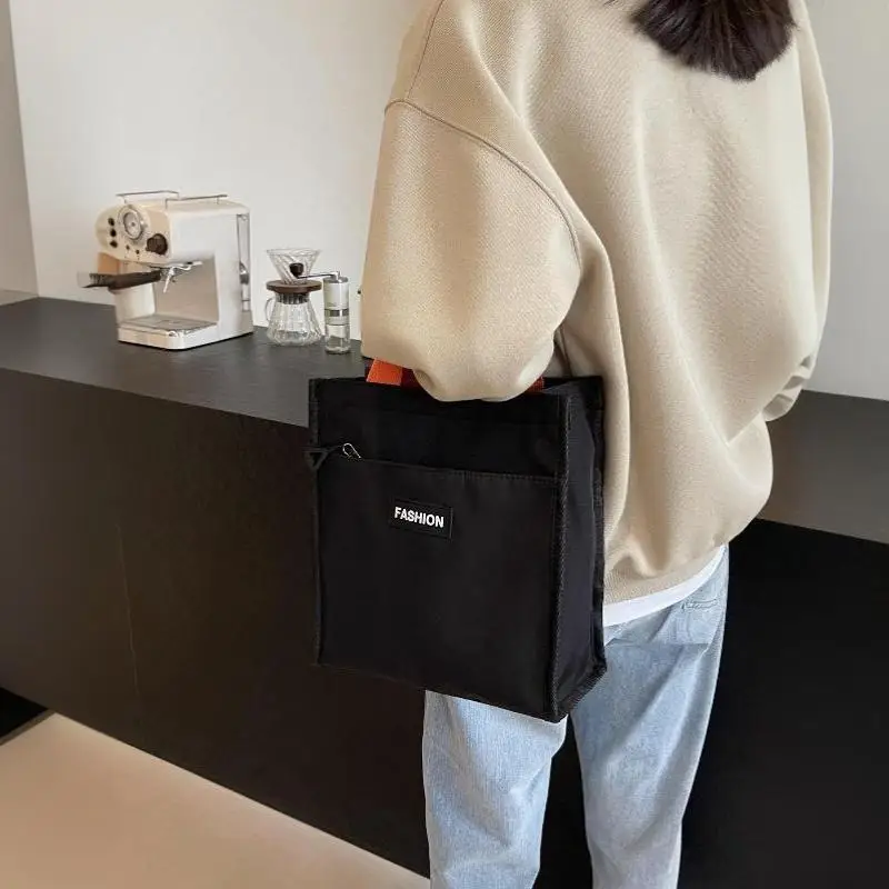Washable Canvas Tote Bag Large Capacity Zipper Closure Lightweight Shoulder Bag for Travel Shopping Work
