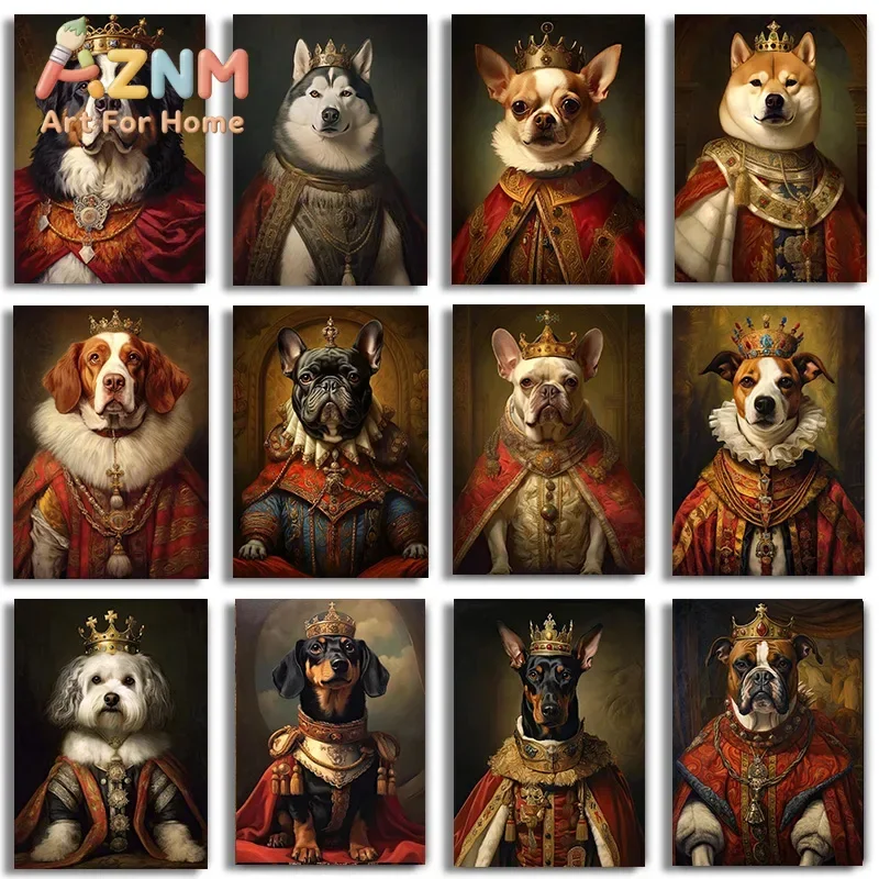 Regal Pet Portraits King Bulldog Corgi Canvas Art Prints for Wall Decor Living Room Home Vintage Decor