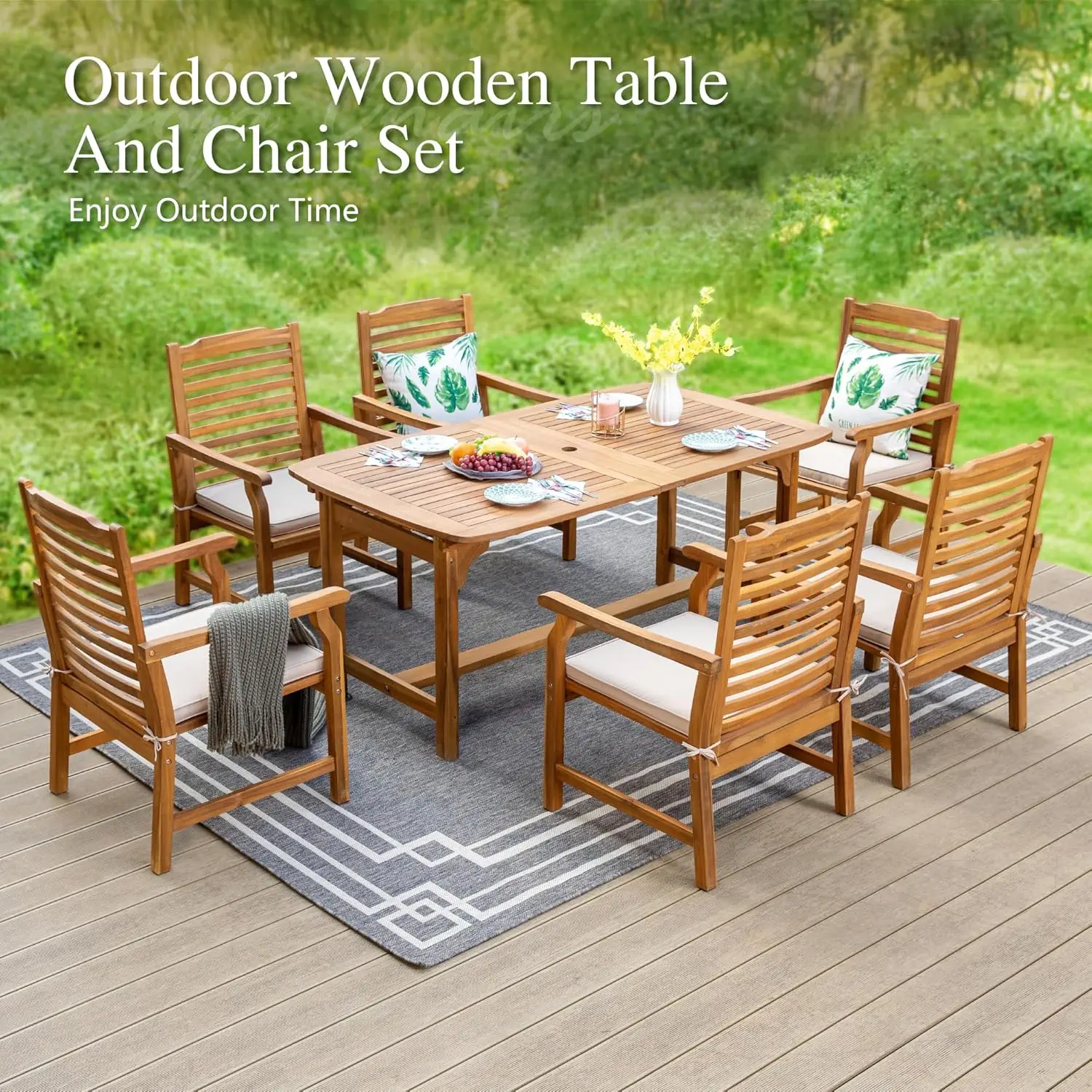 Patio Outdoor Table and Chairs Set, Patio Dining Sets for 6-8, 7 Pieces Patio Table Set Clearance for Backyard Deck Porch