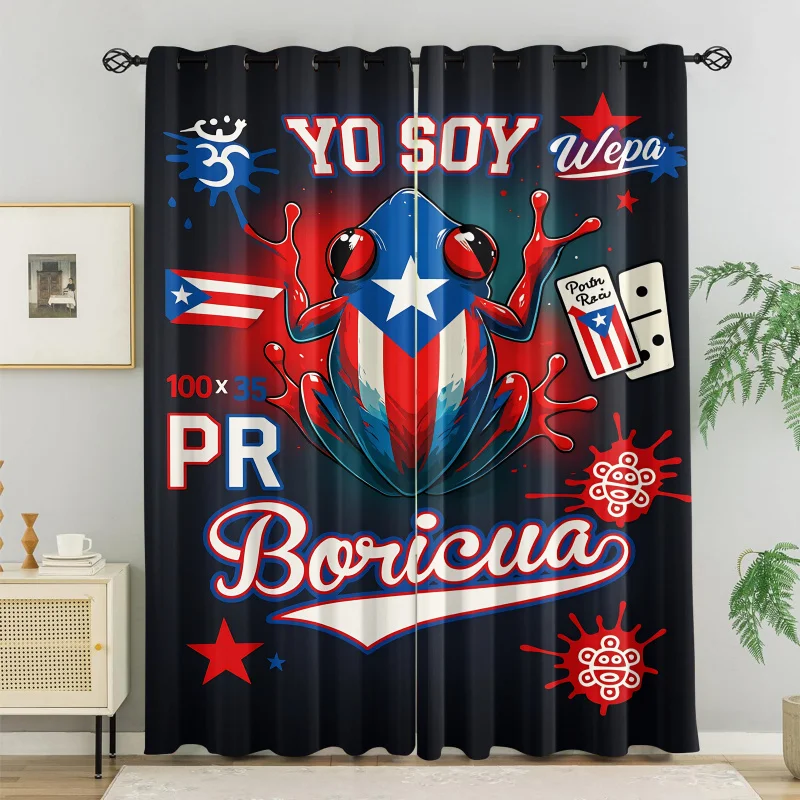 Puerto Rico Boricua Graffiti Blackout Curtains Yo Soy Boricua Coqui Frog Taino Domino Wepa Flag Print Window Drapes Home Decor
