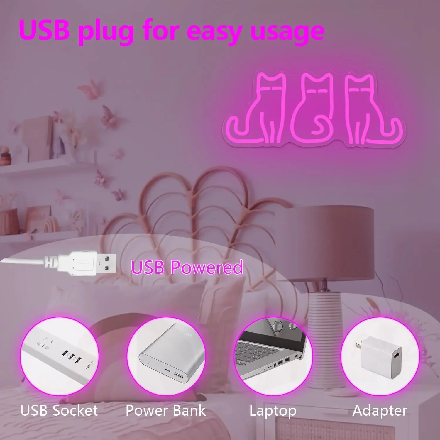 Cats Neon Sign USB LED Neon Light for Bedroom Pet Shop Animal Theme Party Game Room Home Wall Art Decoration Gift Night Light - view 6