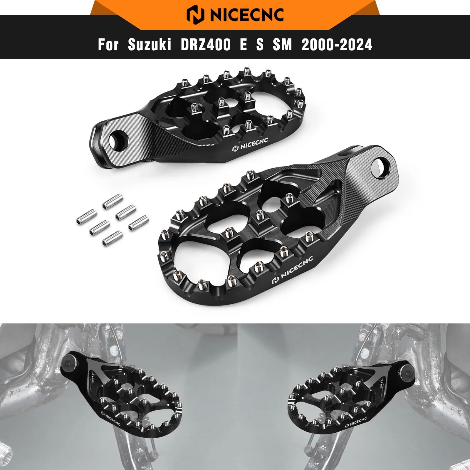 NICECNC Forged Foot Pegs FootRest Footpegs Rests For Suzuki DRZ400SM DR-Z 400SM 2005-2024 DRZ400S DR-Z 400S 2000-2024 2023 2022