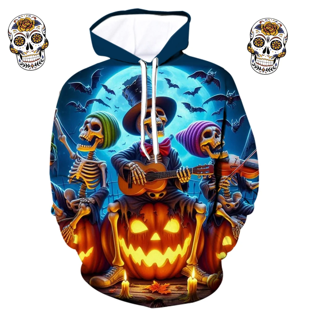 

Funny 3D Pumpkin Skull Pattern Men's Hoodies Hip Hop Trend Streetwear Halloween Cosplay Clothing Autumn and Winter Sweatshirts