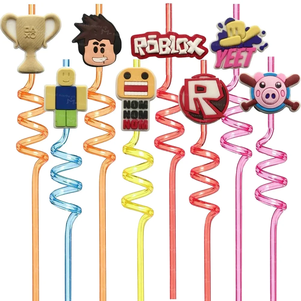

Набор из 8 многоразовых соломинок Roblox в виде роботов, украшения для дня рождения, мультяшные фигурки, сувениры для вечеринки, подарки на День рождения для детей