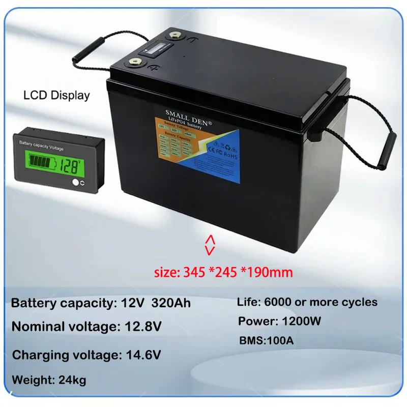 12V 300 320Ah BMS100A high-power lithium iron phosphate marine camping vehicle solar energy storage system battery pack+charger