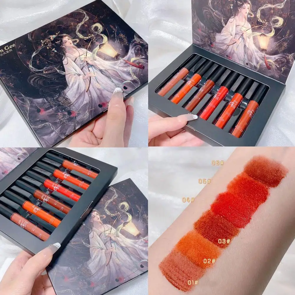 6 ชิ้น/กล่อง Foggy Matt Tint Lip Balm ครีมสี Velvet Matte ลิปสติกชุดแต่งหน้า Nude Lip Stick Make Up เครื่องสําอาง