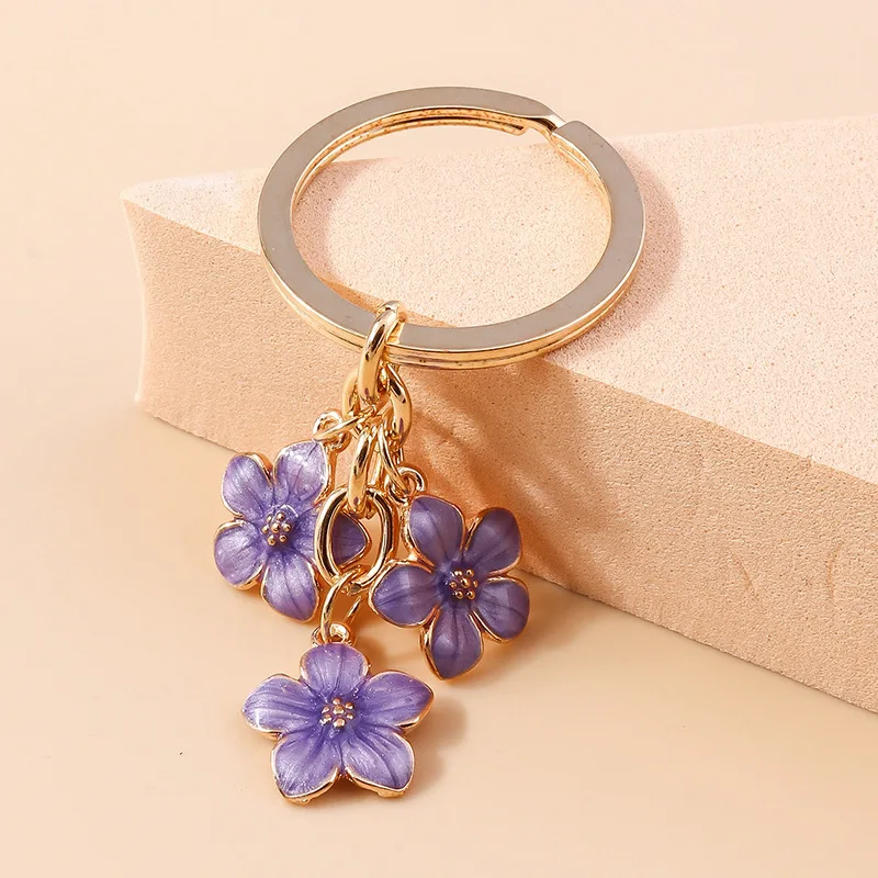 Cute Keychain Key Ring Blossoms Key Chains For Women Men Handbag Accessorie DIY Handmade Jewelry Gifts