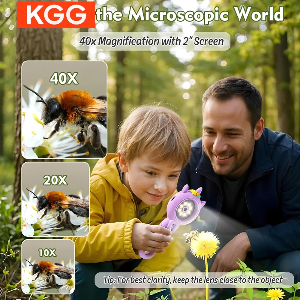 Microscopio per bambini Mini microscopio portatile tascabile Doppia fotocamera Kit scientifico educativo per bambini Giocattoli Regali di compleanno Giocattoli Ragazzi Ragazze