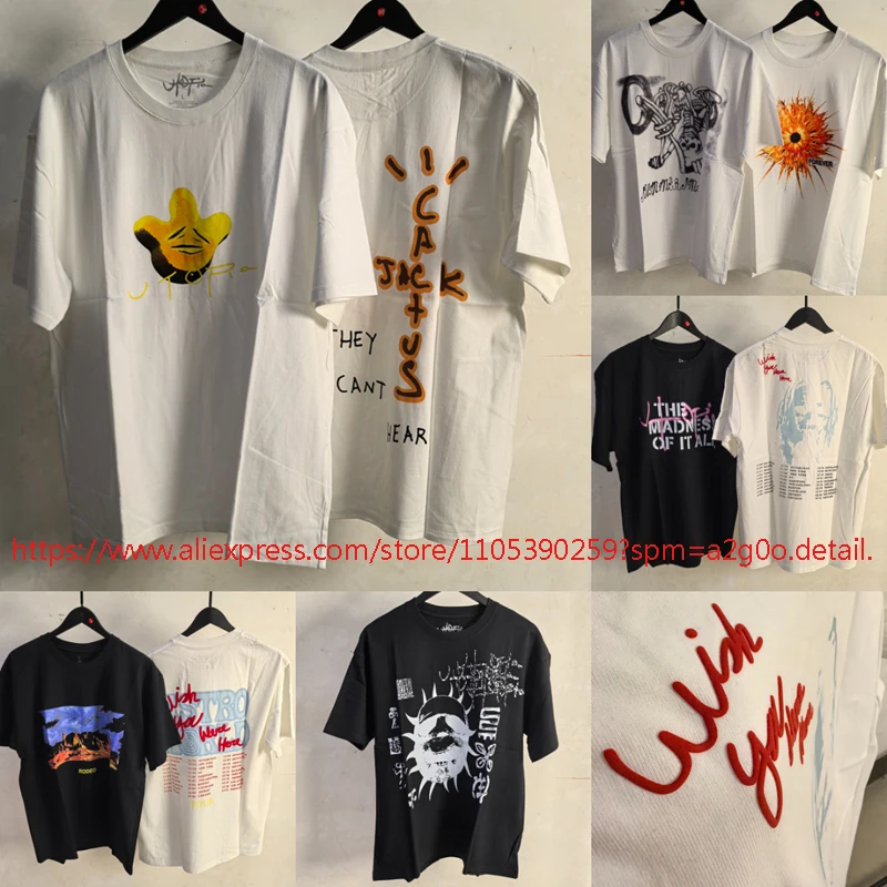 Casual Round-neck Cactus Jack T-shirt Cotton Printed Short-sleeve High Quality Real Photos Utopia Top Tee Unisex