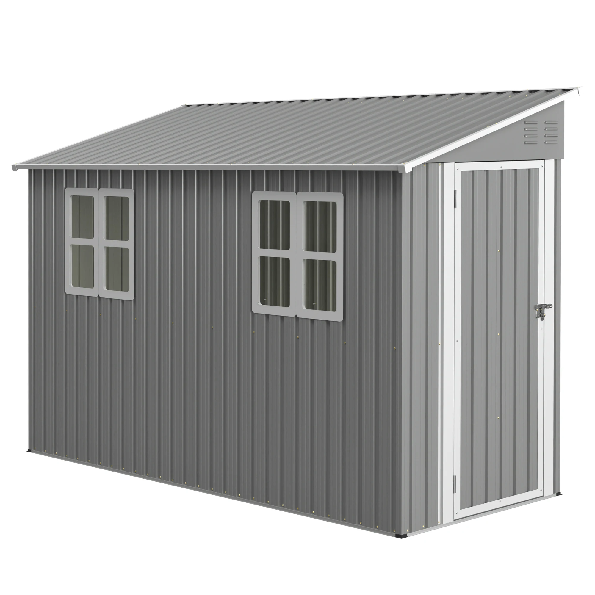 4x10 FT Metal Lean to Garden Shed with Lockable Double & Adjustable Side Doors, Weatherproof Outdoor Storage Aluminum Frame Gray