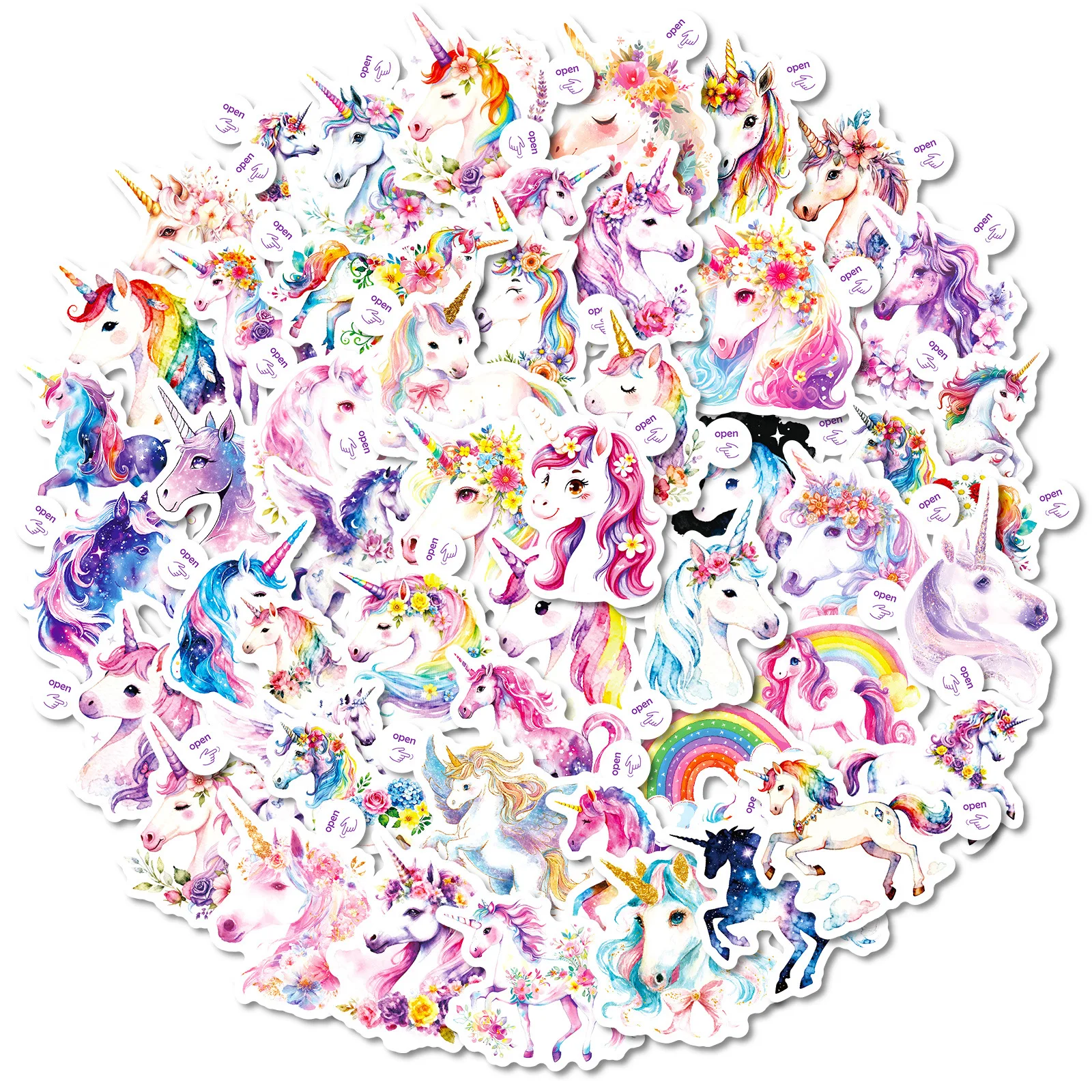 

New 50 Rainbow Unicorn Easy To Tear Small Handle Graffiti Sticker High Value Handmade DIY Decorative Sticker