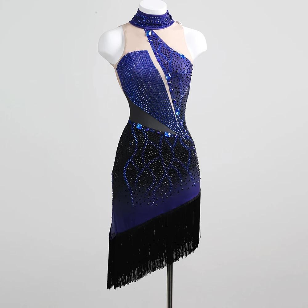 Women's Latin Dance Dress Fringed Sleeveless Ballroom Dance Outfit for Salsa RumbaTango Stage Performance Wear Costume