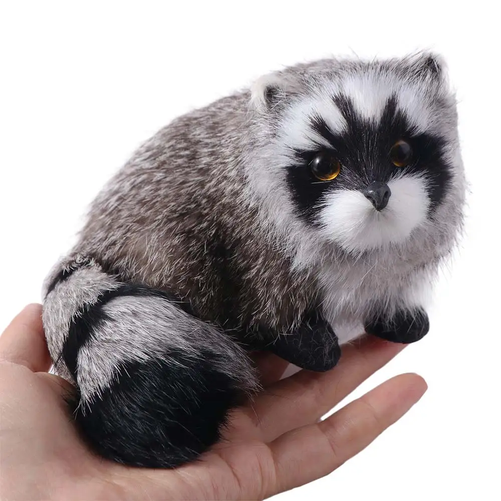 Kids Toy Realistic Simulation Raccoon Model Educational Animal Model Raccoon Figure Gray Furry Simulation 3D Raccoon Photo Props
