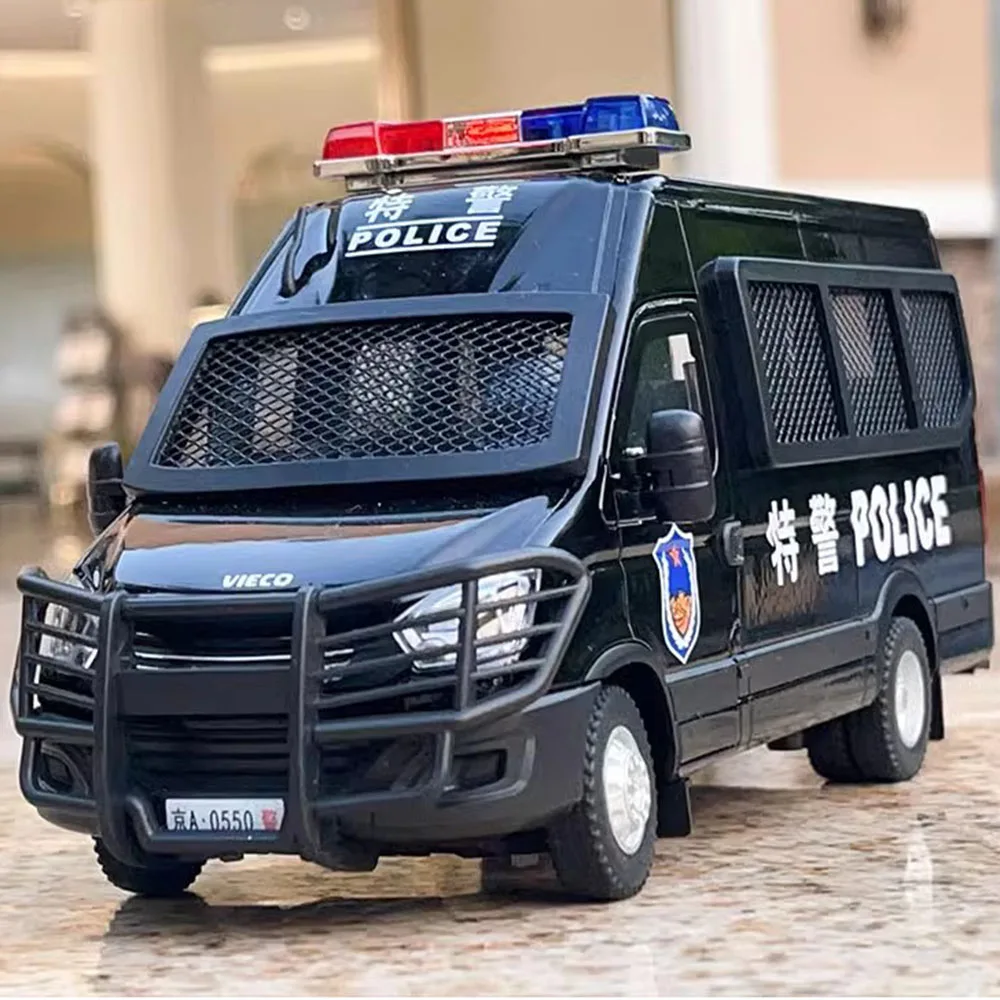 1:24 스케일 H2 경찰차 장난감 미니어처 모델 합금 다이캐스트 도어 열림 소리 빛 SWAT 차량 소년을 위한 선물