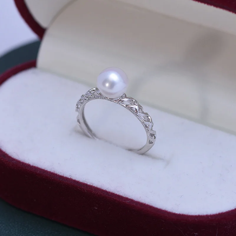 

JZ30 Lefei Fine Fashion Luxury 7-8mm Strong Luster Few Flaw Freshwater Pearl Vine Ring For Charms Women 925 Silver Jewelry Gifts