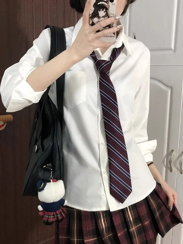 

Basic White Short Sleeve Women's Shirt Inner Wear School Uniform Style Spring Summer Collar Long Sleeve Regular Fit