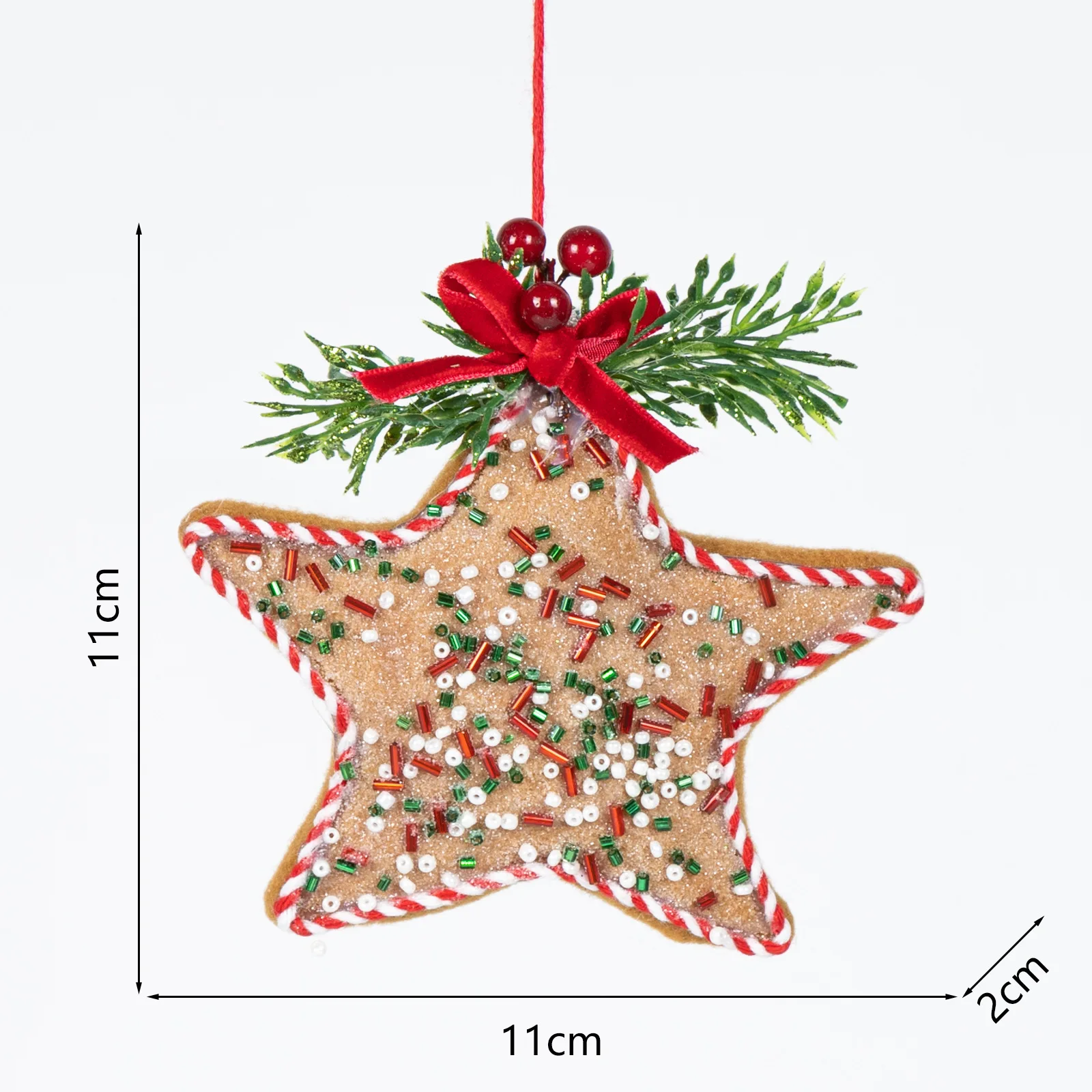 New Christmas Tree Star Pendant Berry Pine Needle Decoration Christmas Tree Window Decoration Christmas Home Decoration