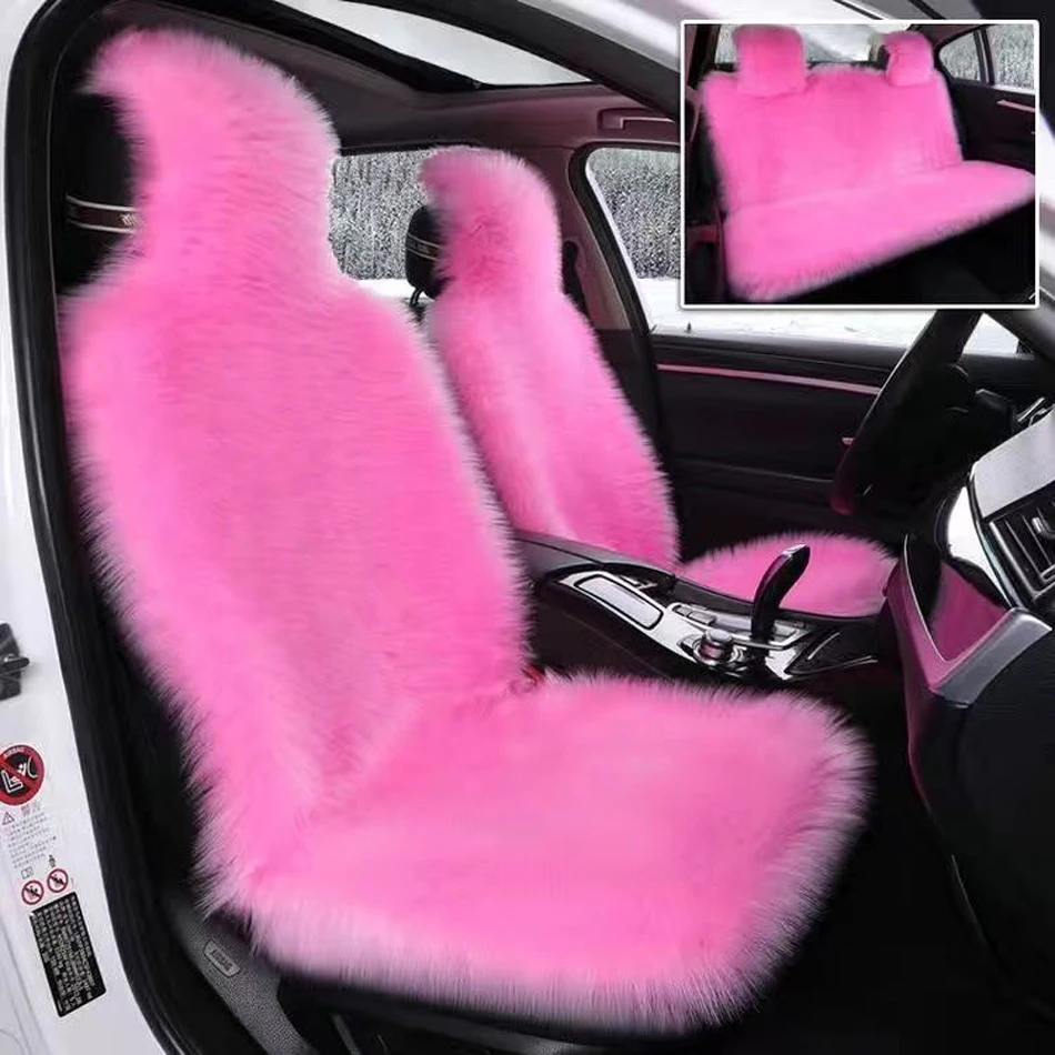 Soft Sheepskin Car Seat Covers Set Faux Fur Car Seat Cushion Universal Wool Plush Car Seat Cover Winter Warm