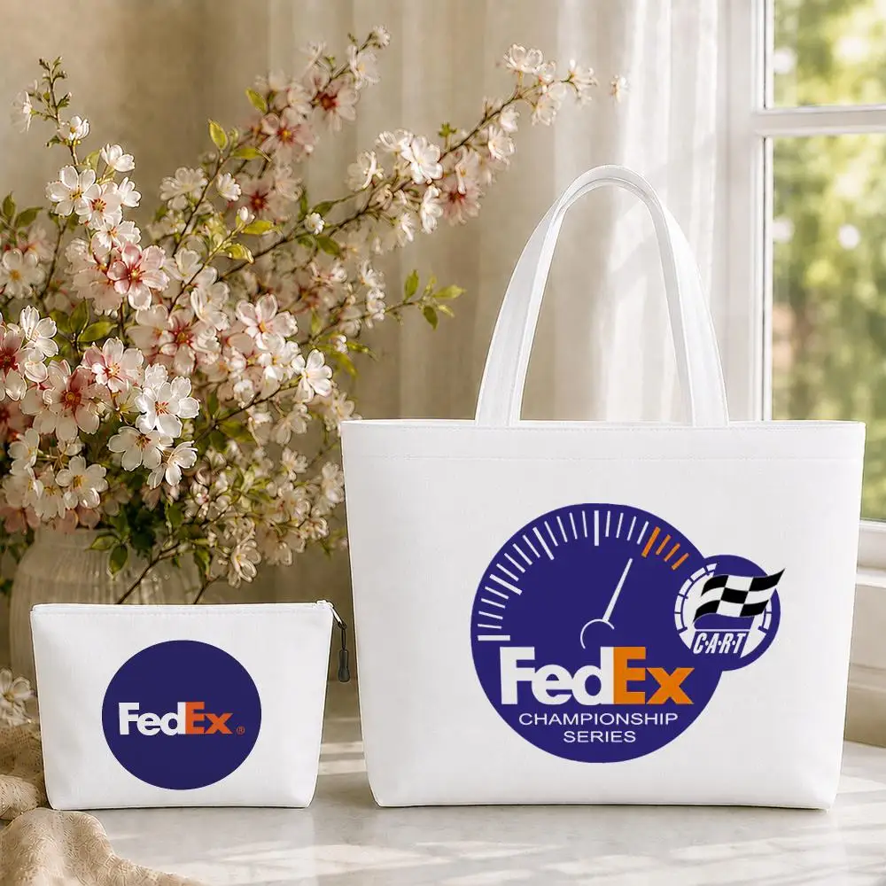 F-Fedex Express Storage Bags 2PC Canvas Tote Bag Set with Zipper Handbags Makeup Pouch Set Shopping Travel Bag