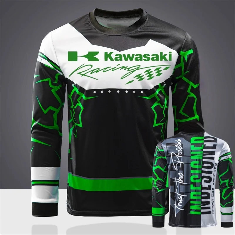 

Новая мотоциклетная одежда Kawasaki с длинными рукавами на осень и зиму, быстросохнущая одежда для езды на горных велосипедах, быстросохнущая одежда для езды по бездорожью.