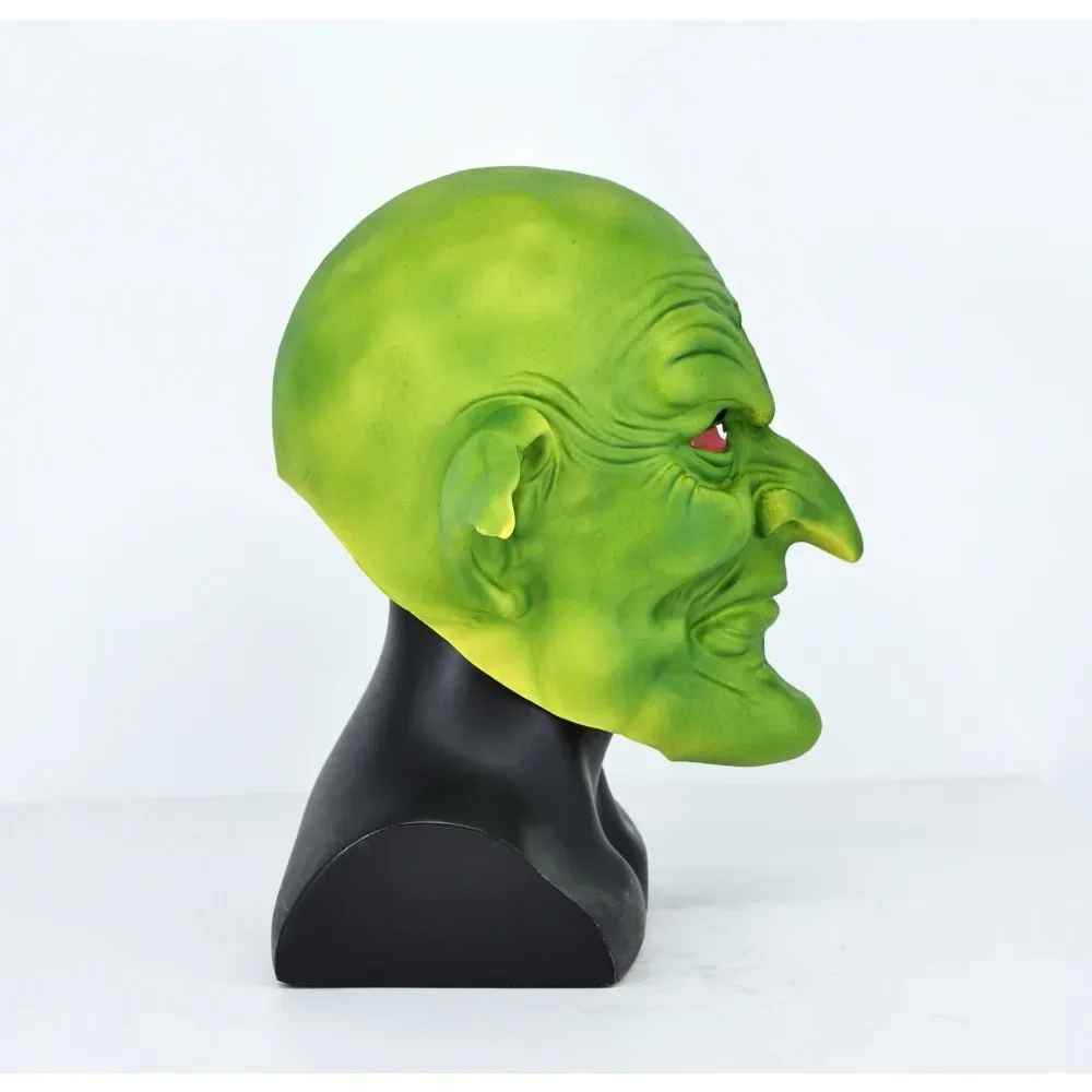 Máscara de Goblin verde para Cosplay, disfraz de látex para fiesta de Halloween, divertido Horro aterrador, máscaras de cabeza completa para adultos, mascarada con orejas de elfo