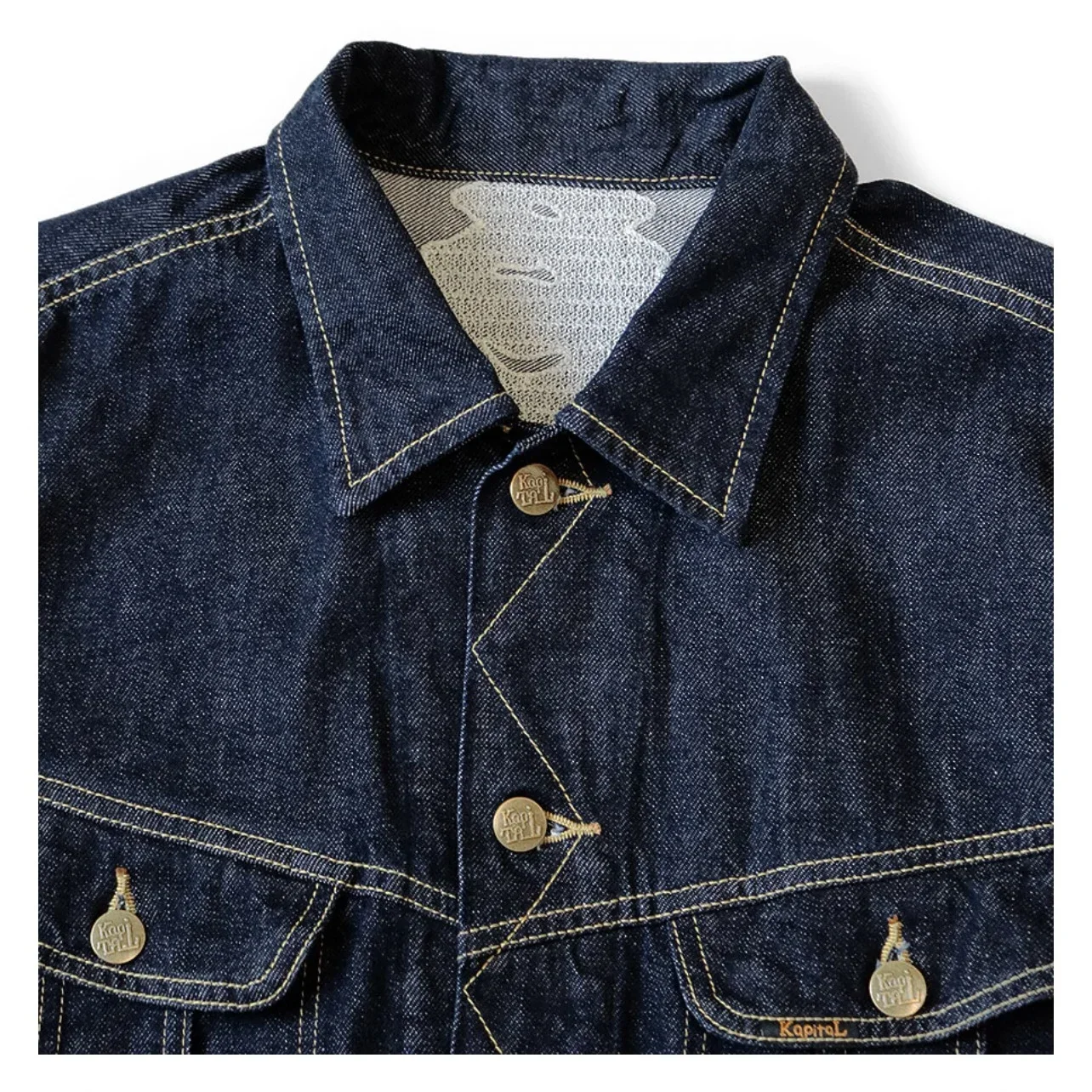 26SS New KAPL Hirata Hiroshi Japanese Denim Lapel Bone Embroidery Loose Jacket Men Coats New - view 4