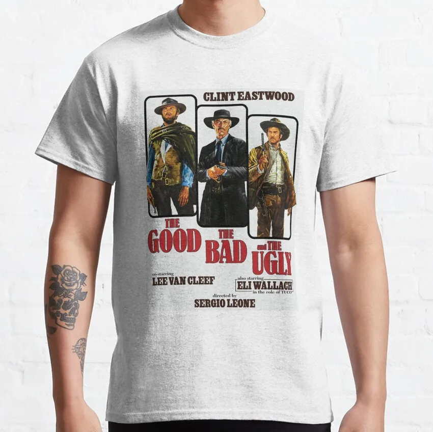 

The Good The Bad And The Ugly 1966 clint retro cult movie T-Shirt 100% Cotton printed Eastwood Short Sleeve Plus Size clothing