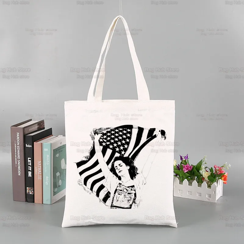 Lana Del Rey Ldr Y2K Women Canvas Shopper Bag with Handle Eco Foldable Reusable Tote Bag Book Key Phone Shopping Bag