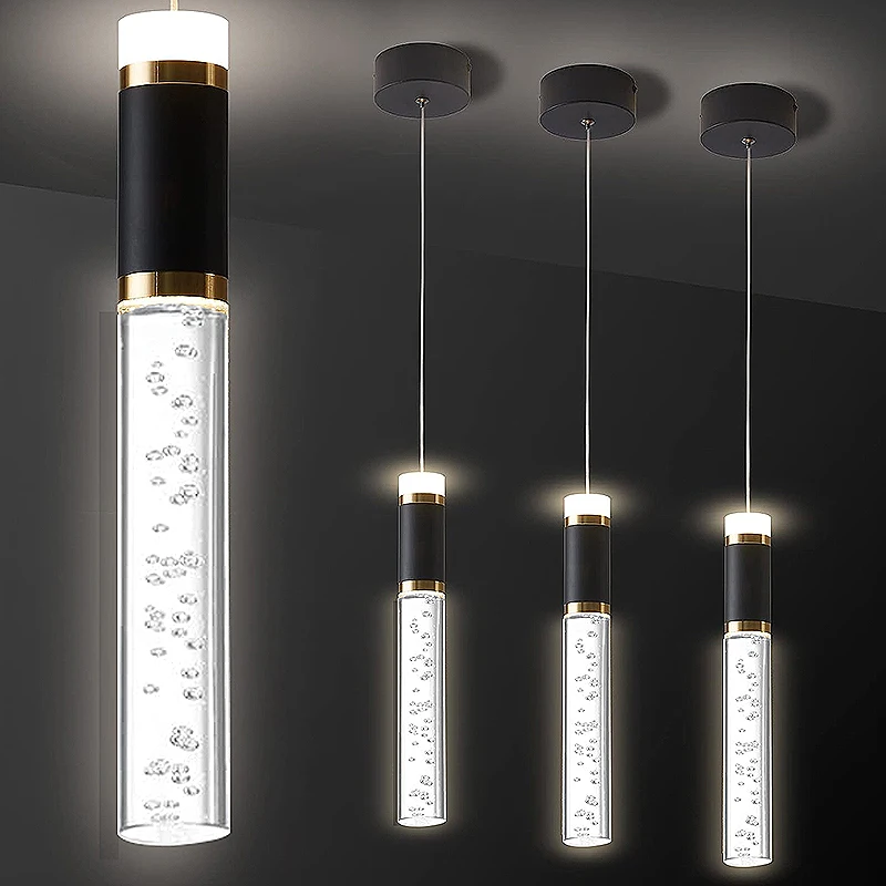 Fumi  Modern LED Pendant Light, Elegant Black And Gold  Hanging Ceiling Fixture, Mini Bedroom Bedside Table Small Chandelier