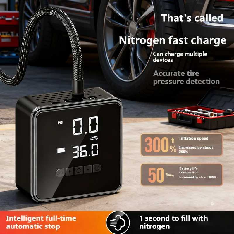 

Портативный автомобильный воздушный насос, быстрая зарядка, беспроводной двойной источник питания, цифровой дисплей, электрический накачиватель шин для мотоциклов, автомобильный мяч