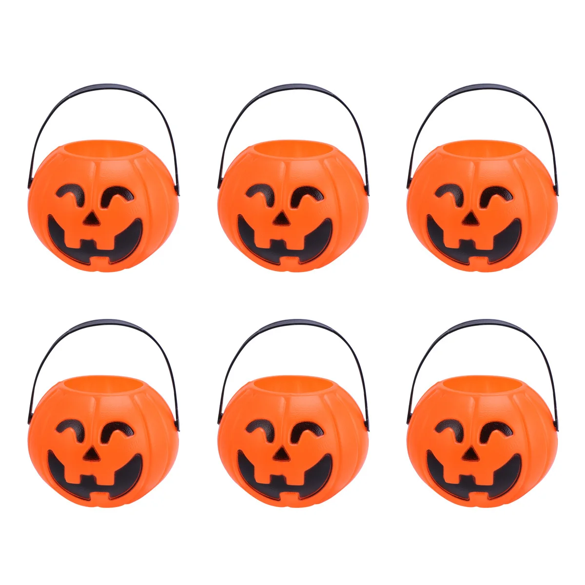 

6pcs Orange Pumpkin Bucket Halloween Candy Holder Party Decor Snack Container Pendant Prop For Theme Event Bar Club