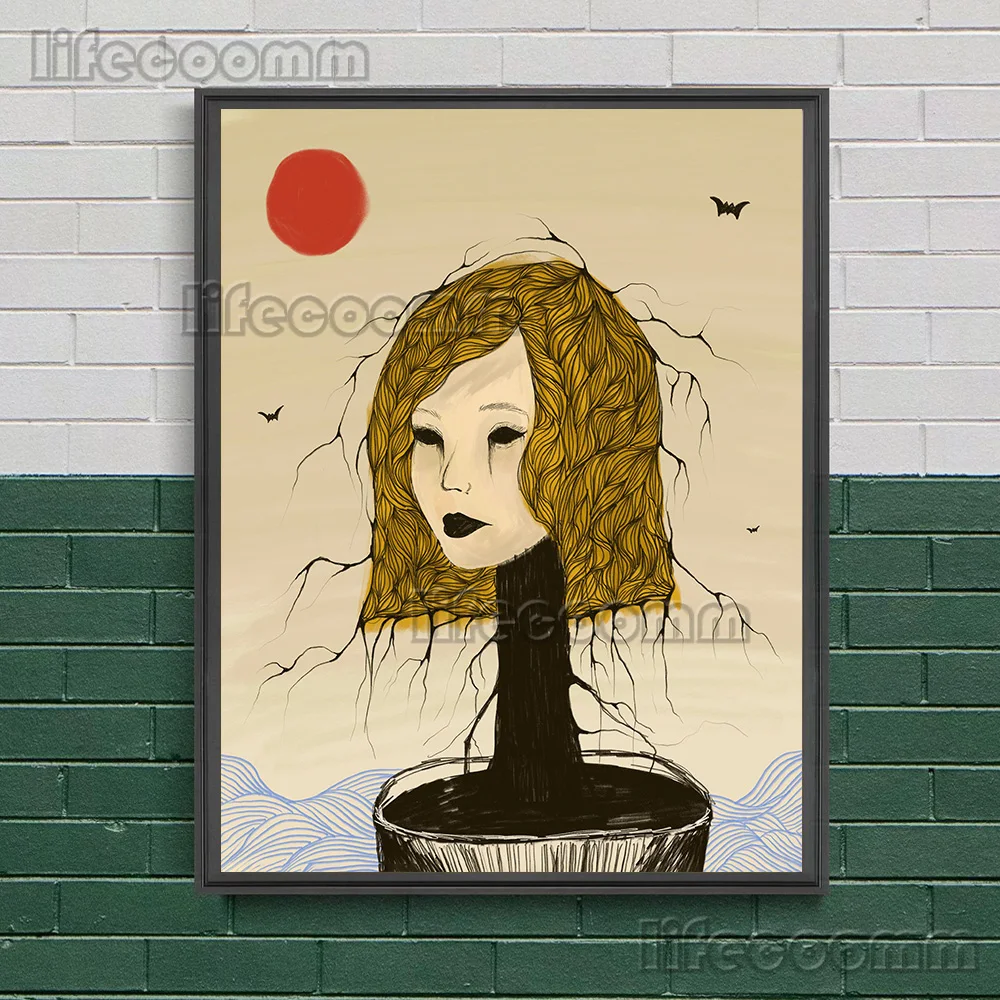 مخيف الموسم شبح فتاة Vintage الرسم على لوحات القماش الجدارية الساحرة سريالية الرعب القوطية التوضيح ملصق فني طباعة ديكور المنزل