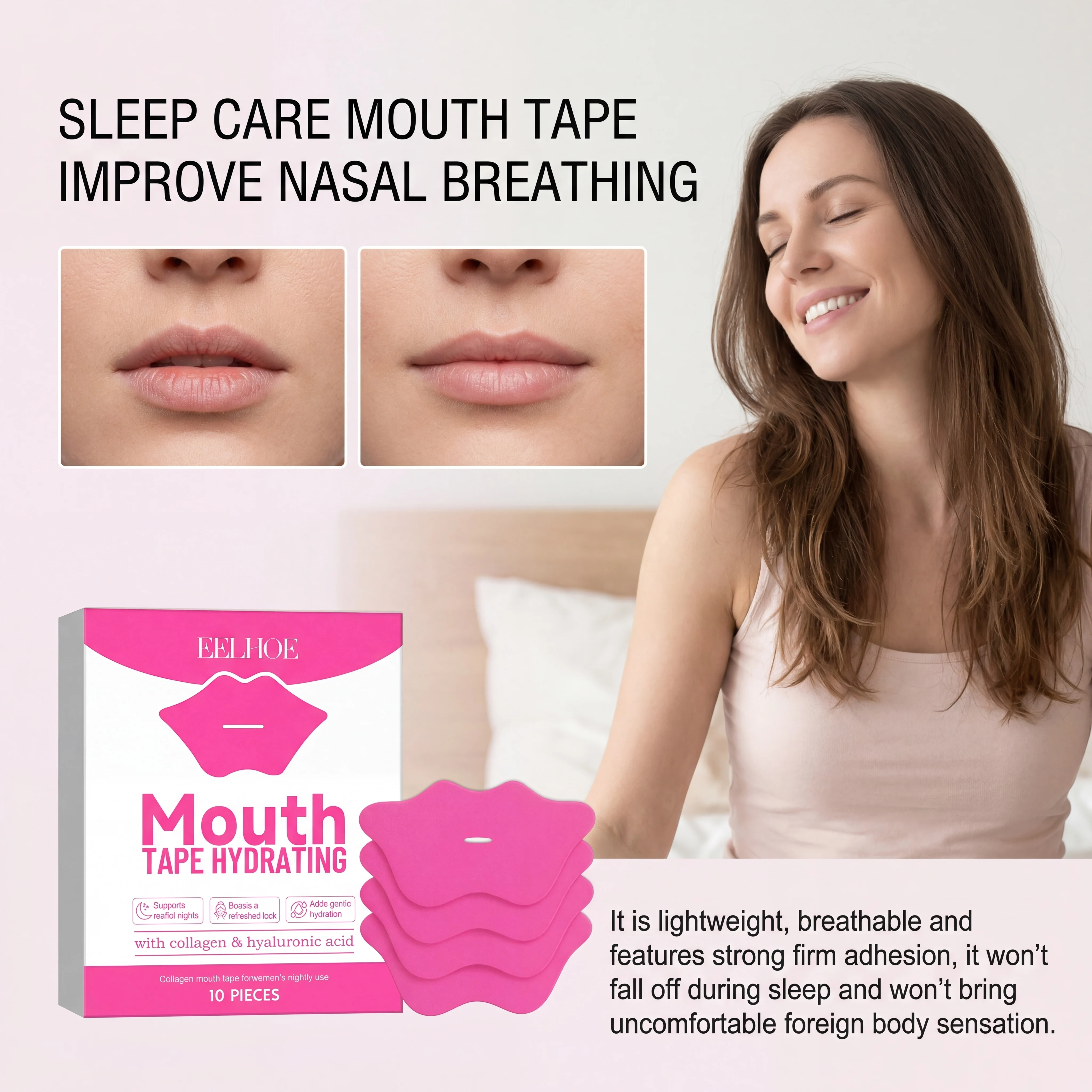 

10Pcs Sleeping Lip Patch Night Care Moisturizing Lip Mask Breathable Mouth Strips Collagen Infused Anti Dry Lip Anti Snoring