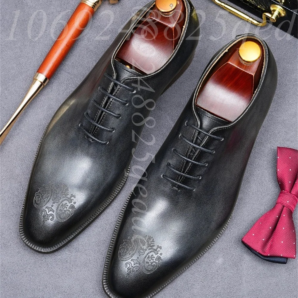 

Men's Pointed Toe Lace-Up Formal Oxfords, Embossed Toe Dress Shoes, Comfortable Business Casual Footwear for Men, Classic Design