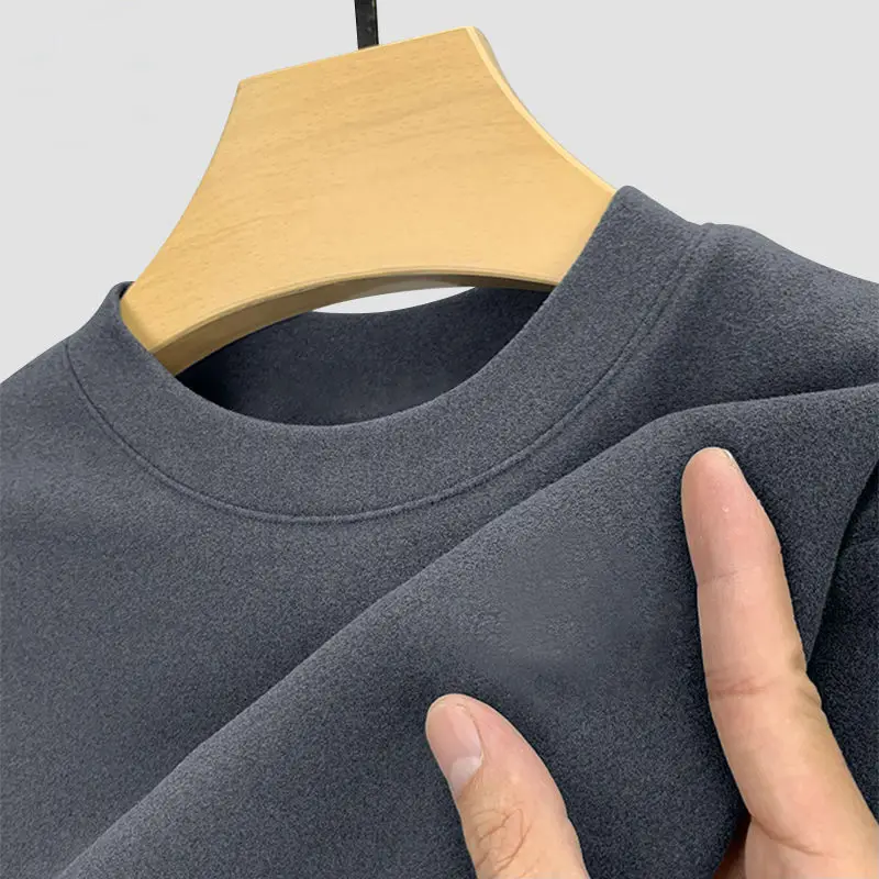 Men’s Half High Collar Warm T-Shirt Plain Casual Fleece-Lined Pullovers Bottoming Round Neck Long Sleeve Thermal Underwear Tops