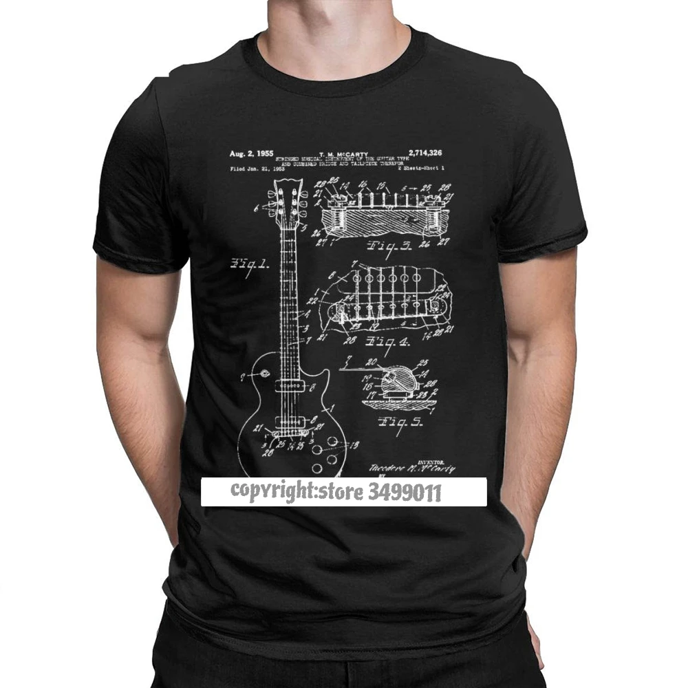 Patent Acoustic Electric Guitar Structure Music T Shirts Men Premium Cotton Vintage Tops T Shirts Youth Art Singular Tshirts