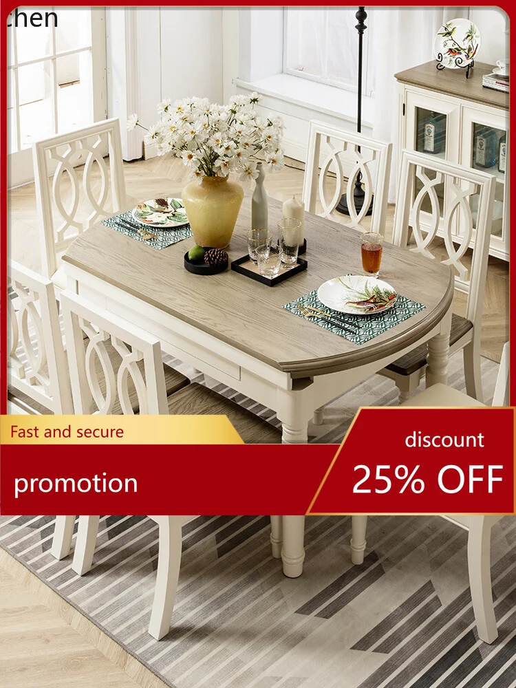 ZML Solid Wood Dining Table and Chair Set, Extendable and Foldable, Transformable Round Table, Dining Table Furniture