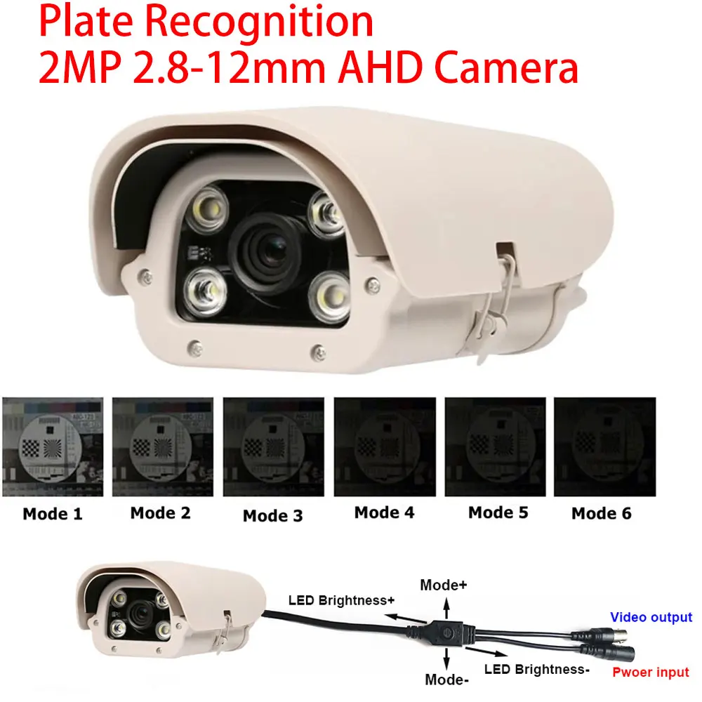 Anpr Vehicle Analog AHD Camera Video Lens 2.8-12mm and White Light IR Led  CCTV License plate camera Outdoor For parking lot