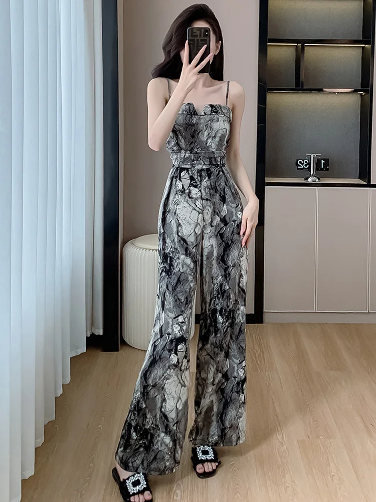 

Сексуальный комбинезон с принтом для женщин: летний, модный, уникальный, элегантный, с широкими штанинами, высокой талией, длинные брюки