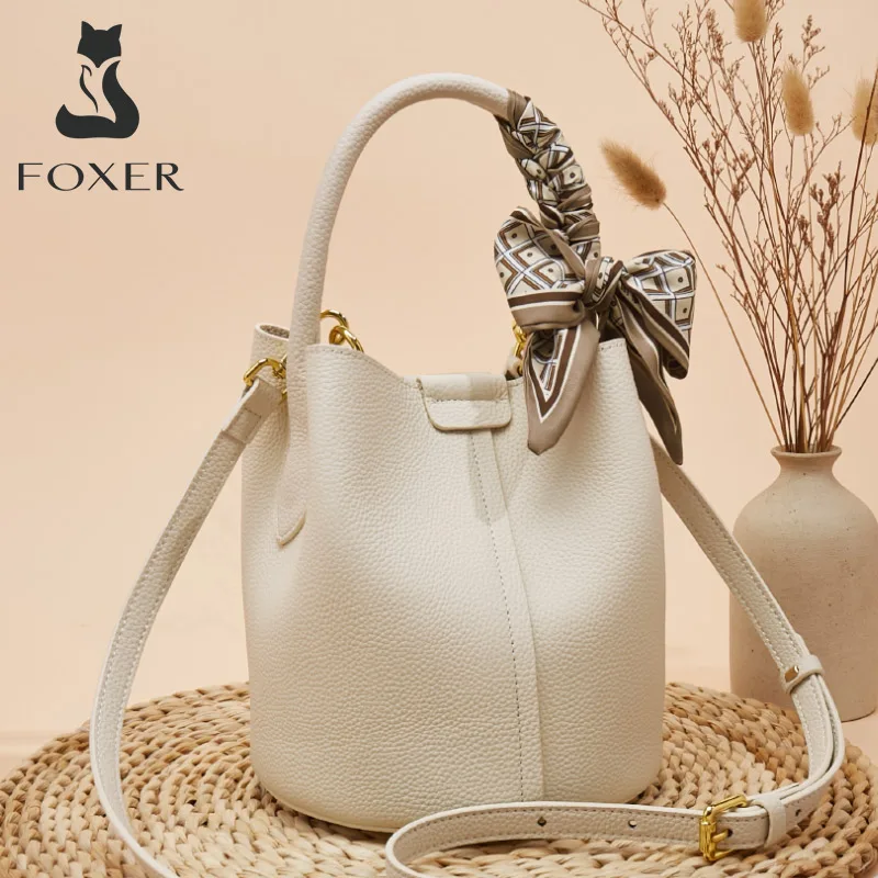 FOXER damska torba na ramię torebka typu crossbody damska prawdziwej skóry + mikrofibra modna torba typu Bucket prezent dla kochanka