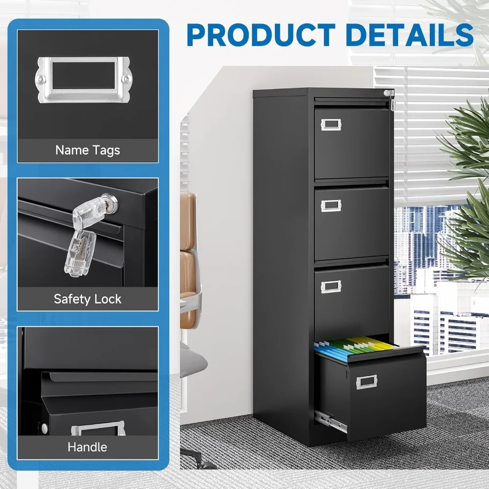 4 Drawers Vertical File Cabinets - Lateral Filing Cabinets - Metal Steel Lockable Storage for Home Office to Hanging Files