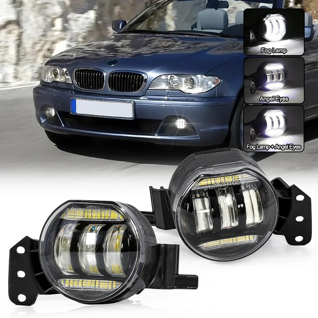 LED Angel Eyes Lens Halogen Car Fog Lamp Assembly for BMW E46 E60 E61 2003 2004 2005 2006 2007 2008 Front Bumper Headlight 12V