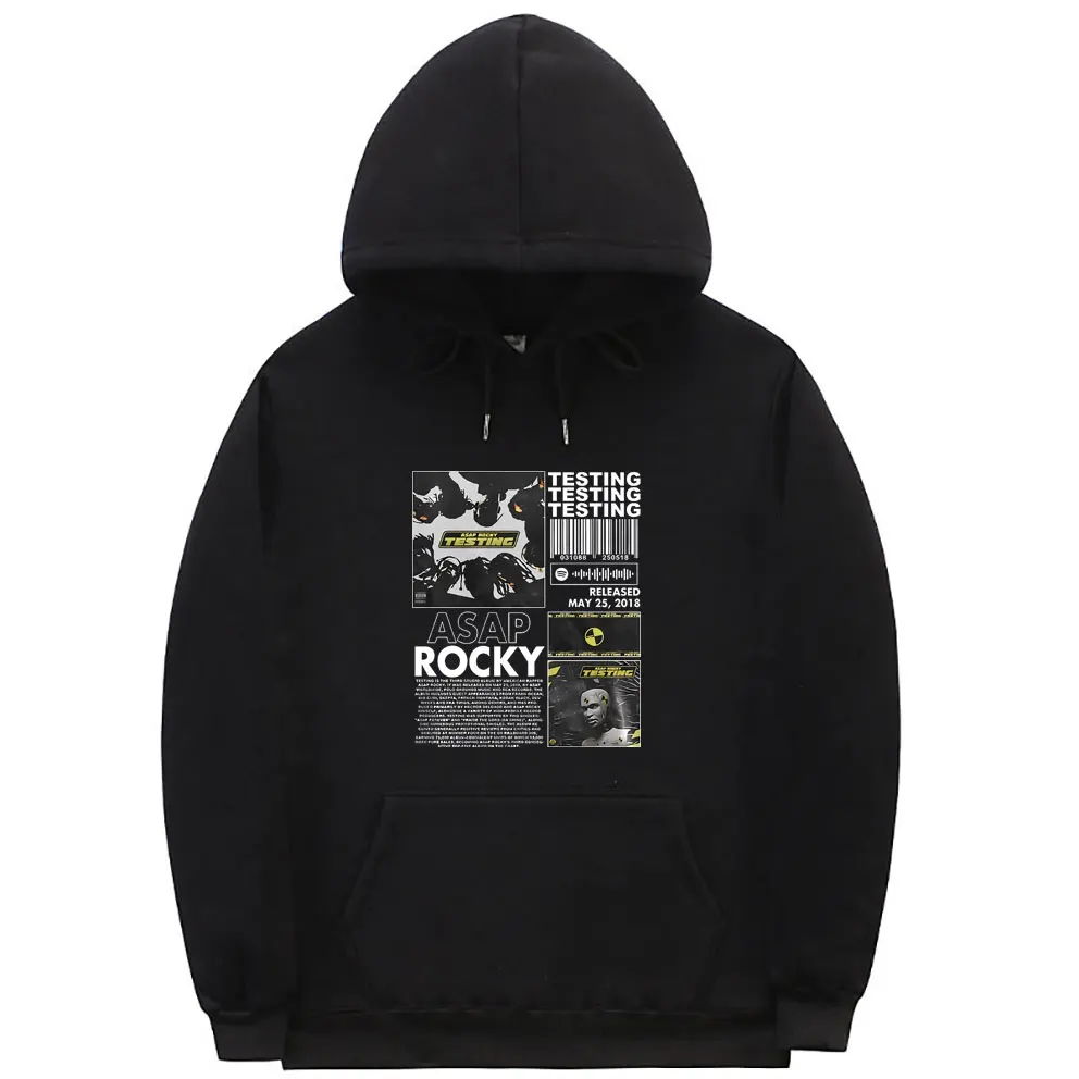 Hip Hop Rapper Asap Rocky Testing Print Graphic Hoodie Men Women Fleece Cotton Hooded Sweatshirt Male Fashion Oversized Hoodies