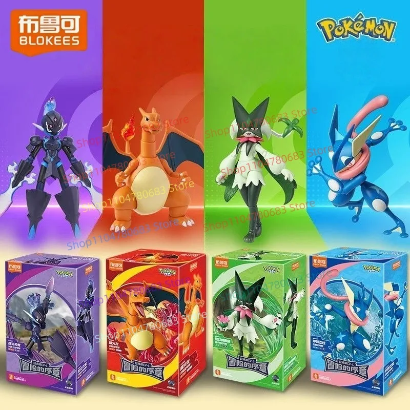 Blocos de Montar BLOKEES Pokémon Charizard Ceruledge Meowscarada Greninja Figuras de Personagens de Anime Brinquedos para Presentes