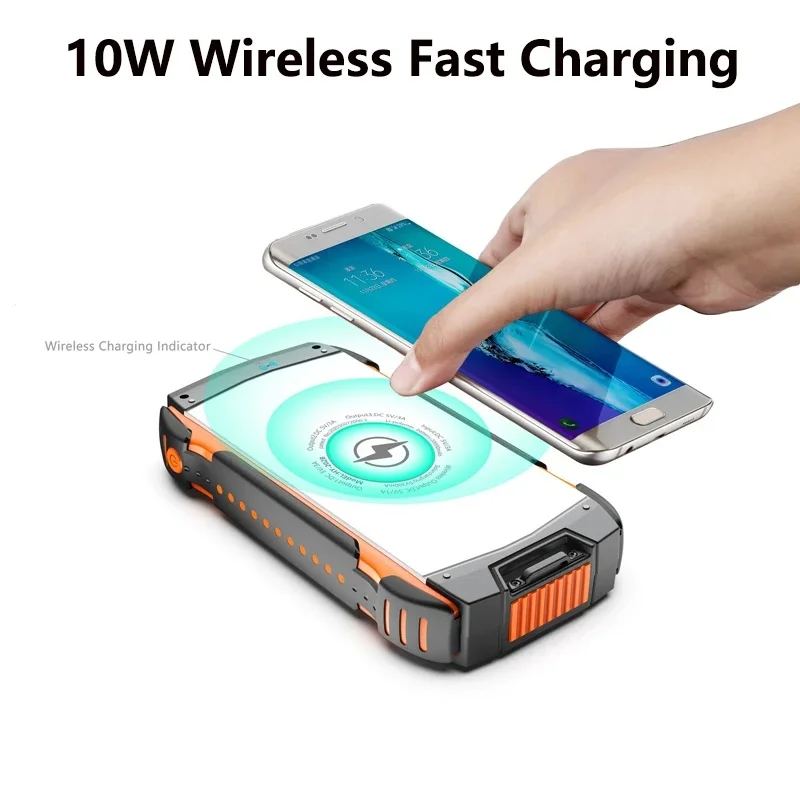 Solar Wireless Charging Unit Outdoor Camping Light Wireless Fast Charging Mobile Power 50000mah, for iPhone xiaomi Samsung