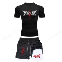 Men Sets Anime Berserk 3D Print Mens Compression Set 3D Print T-shirt+Shorts 2pcs Set Suit Sports Uniform Drawstring Gym Outfits