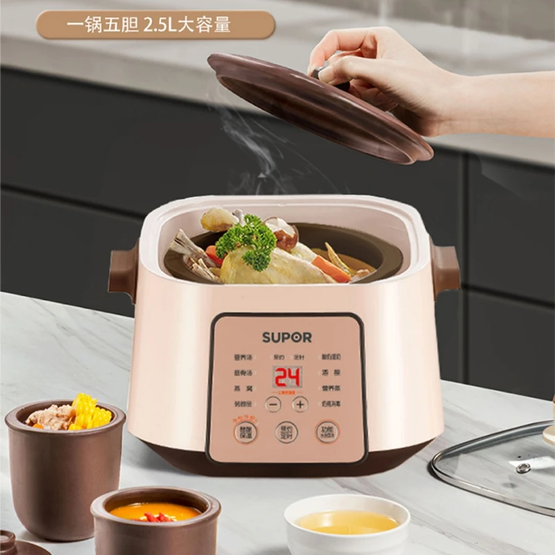 

Household Electric Stew Pot with Double-Lid for Water Bath Stewing: Automatic, Purple Sand or Ceramic, Ideal for Soup & Porridge