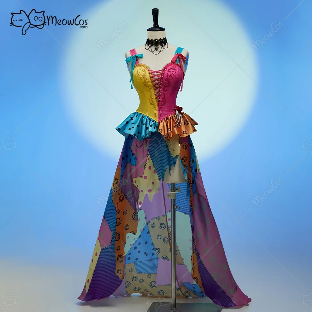 MEOWCOS Women Gothic Halloween Set V-neck Corset and Irregular Skirt Colorful Patchwork Costume Suit Halloween Costume - view 4