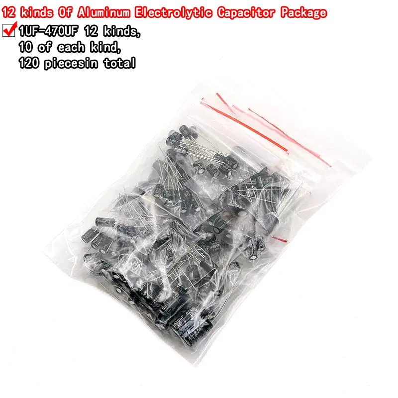 1set of 120pcs 12 values 0.22UF-470UF Aluminum electrolytic capacitor assortment kit set pack