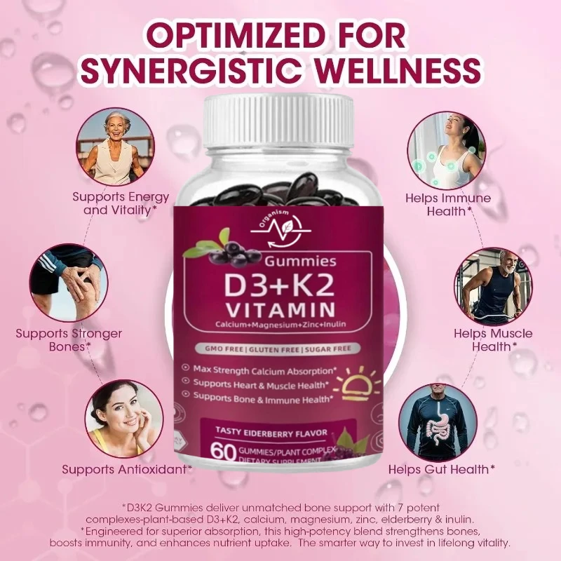 

Витамин D3+K2 (MK-7) Конфеты содержит кальций, магний, цинк, лечевич и иннулин для иммунитета и впитывания костей